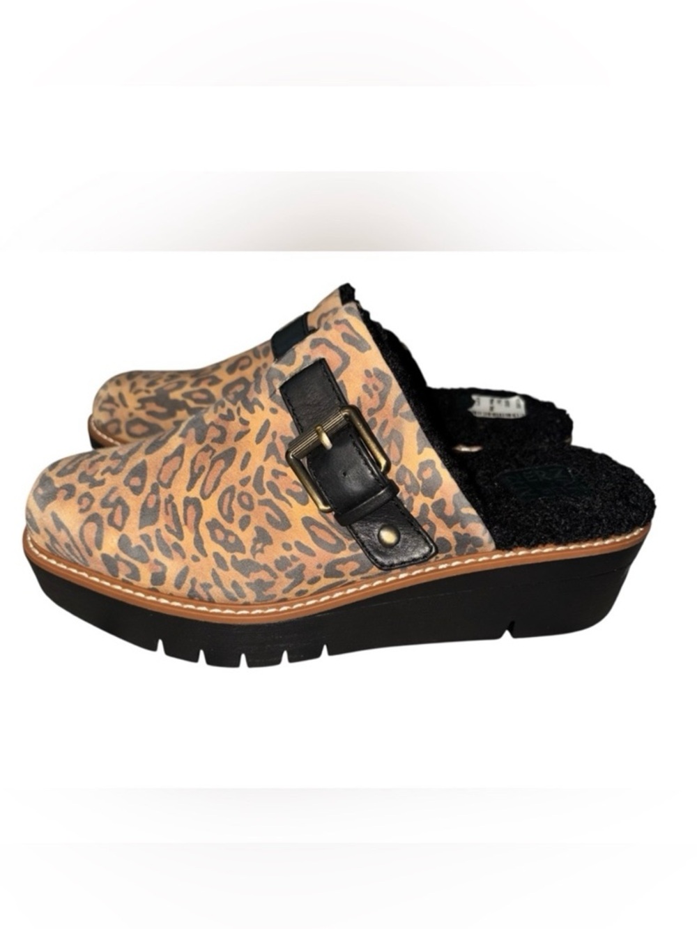 NATURALIZER NWT Womens Brown Leopard Print 1" Platform Wayde Wedge Mules 7